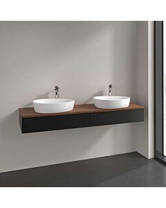 Meuble vasque Villeroy &amp; Boch Antao L17052PD avec éclairage, 2 tiroirs, 1600 x 190 x 500 mm, façade lisse, laque noire mate / noyer chaud