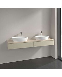 Villeroy und Boch Antao Waschbeckenunterschrank L17053HJ mit Beleuchtung, 2 Auszüge, 1600 x 190 x 500 mm, Front ohne Struktur, Silk Grey Matt Lacquer / Botticino