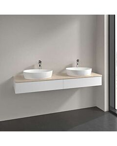 Meuble vasque Villeroy &amp; Boch Antao L17053MT avec éclairage, 2 tiroirs, 1600 x 190 x 500 mm, façade lisse, laque blanche mate / Botticino
