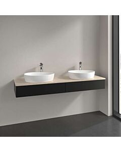 Villeroy und Boch Antao Waschtisch-Unterschrank L17053PD mit Beleuchtung, 2 Auszüge, 1600 x 190 x 500 mm, Front ohne Struktur, Black Matt Lacquer / Botticino