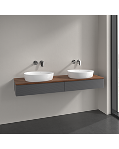 Villeroy und Boch Antao meuble sous-vasque L17112GK 160x19x50cm, plaque de lavabo couleur noyer chaud, laqué mat anthracite, avec éclairage