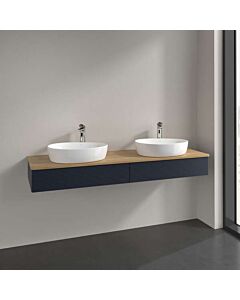 Villeroy und Boch Antao Waschtisch-Unterschrank L17151HG mit Beleuchtung, 2 Auszüge, 1600 x 190 x 500 mm, Front mit Struktur, Midnight Blue Matt Lacquer / Honey Oak