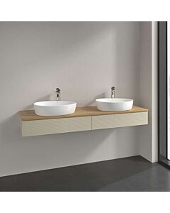 Villeroy und Boch Antao Waschbeckenunterschrank L17151HJ mit Beleuchtung, 2 Auszüge, 1600 x 190 x 500 mm, Front mit Struktur, Silk Grey Matt Lacquer / Honey Oak