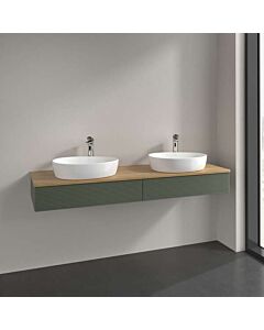 Villeroy &amp; Boch Antao vanity unit L17151HL with lighting, 2 drawers, 1600 x 190 x 500 mm, textured front, Leaf Green Matt Lacquer / Honey Oak
