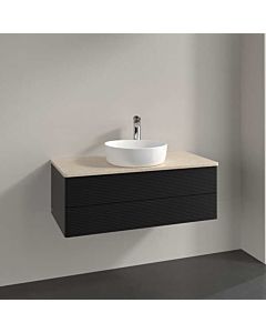 Villeroy und Boch Antao vanity unit L20113PD 100x36x50cm, washbasin top color botticino, black matt lacquer