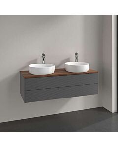 Villeroy &amp; Boch Antao vanity unit L24112GK with lighting, 2 drawers, 1200 x 360 x 500 mm, textured front, Anthracite Matt Lacquer / Warm Walnut