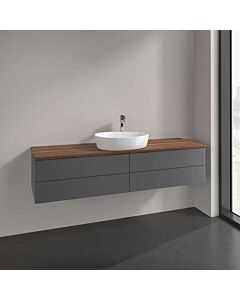 Meuble vasque Villeroy &amp; Boch Antao L25052GK avec éclairage, 4 tiroirs, 1600 x 360 x 500 mm, façade lisse, laque anthracite mate / noyer chaud