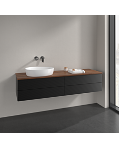 Villeroy und Boch Antao meuble sous-vasque L26112PD 160x36x50cm, plaque de lavabo couleur noyer chaud, laqué noir mat, avec éclairage