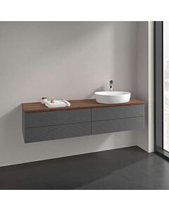 Villeroy und Boch Antao Waschtisch-Unterschrank L27112GK mit Beleuchtung, 4 Auszüge, 1600 x 360 x 500 mm, Front mit Struktur, Anthracite Matt Lacquer / Warm Walnut