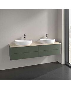 Villeroy und Boch Antao Waschtisch-Unterschrank L28053HL mit Beleuchtung, 4 Auszüge, 1600 x 360 x 500 mm, Front ohne Struktur, Leaf Green Matt Lacquer / Botticino