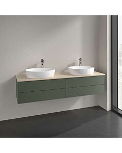 Villeroy &amp; Boch Antao vanity unit L28113HL with lighting, 4 drawers, 1600 x 360 x 500 mm, textured front, Leaf Green Matt Lacquer / Botticino