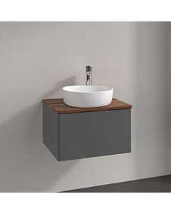 Villeroy und Boch Antao Waschtisch-Unterschrank L29012GK mit Beleuchtung, 1 Auszug, 600 x 360 x 500 mm, Front ohne Struktur, Anthracite Matt Lacquer / Warm Walnut