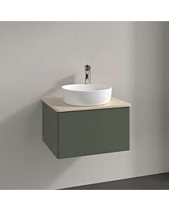 Meuble vasque Villeroy &amp; Boch Antao L29053HL avec éclairage, 1 tiroir, 600 x 360 x 500 mm, façade lisse, laque mate Vert Feuille / Botticino