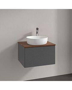 Meuble vasque Villeroy &amp; Boch Antao L29152GK 60 x 36 x 50 cm, percé pour robinetterie, plan vasque couleur noyer chaud, laque anthracite mate