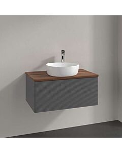 Villeroy und Boch Antao Waschtisch-Unterschrank L30112GK mit Beleuchtung, 1 Auszug, 800 x 360 x 500 mm, Front mit Struktur, Anthracite Matt Lacquer / Warm Walnut