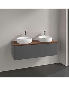 Meuble vasque Villeroy &amp; Boch Antao L35012GK avec éclairage, 1 tiroir, 1200 x 360 x 500 mm, façade lisse, laque anthracite mate / noyer chaud