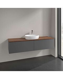 Meuble vasque Villeroy &amp; Boch Antao L36052GK avec éclairage, 2 tiroirs, 1600 x 360 x 500 mm, façade lisse, laque anthracite mate / noyer chaud