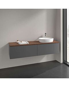 Meuble vasque Villeroy &amp; Boch Antao L38012GK avec éclairage, 2 tiroirs, 1600 x 360 x 500 mm, façade lisse, laque anthracite mate / noyer chaud