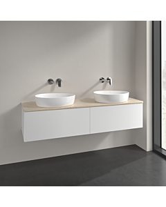 Villeroy und Boch Antao meuble sous-vasque L39013MT 160x36x50cm, plan vasque couleur botticino, laqué blanc mat, avec éclairage