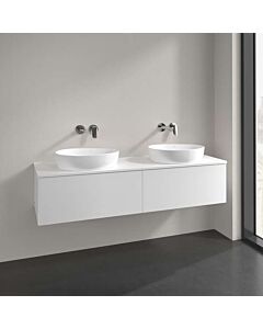 Meuble vasque Villeroy &amp; Boch Antao L39050MT avec éclairage, 2 tiroirs, 1600 x 360 x 500 mm, façade lisse, laque blanche mate / laque blanche mate