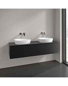 Meuble vasque Villeroy &amp; Boch Antao L39050PD avec éclairage, 2 tiroirs, 1600 x 360 x 500 mm, façade lisse, laque noire mate / laque noire mate
