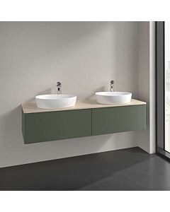 Villeroy und Boch Antao Waschtisch-Unterschrank L39053HL mit Beleuchtung, 2 Auszüge, 1600 x 360 x 500 mm, Front ohne Struktur, Leaf Green Matt Lacquer / Botticino