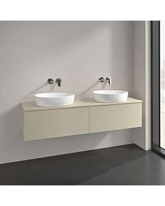 Meuble vasque Villeroy &amp; Boch Antao L39150HJ avec éclairage, 2 tiroirs, 1600 x 360 x 500 mm, façade texturée, laque mate Gris Soie / Laque mate Gris Soie