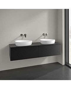 Meuble vasque Villeroy &amp; Boch Antao L39150PD avec éclairage, 2 tiroirs, 1600 x 360 x 500 mm, façade texturée, laque noire mate / laque noire mate