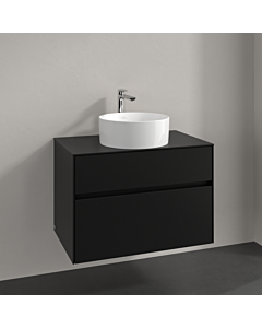 Villeroy und Boch Collaro vanity unit C037B0VL 80x54.8x50cm, washbasin in the middle, LED lighting 5.7 W, volcano black
