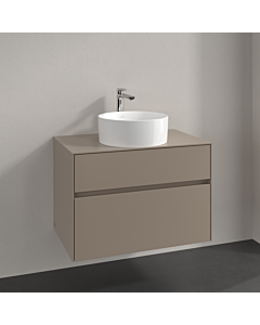 Villeroy und Boch Collaro meuble sous-vasque C037B0VM 80x54,8x50cm, lavabo au milieu, éclairage LED 5,7 W, taupe