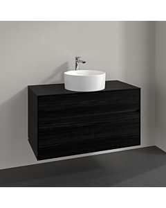 Villeroy und Boch Collaro meuble sous-vasque C038B0AB 100x54,8x50cm, vasque au milieu, éclairage LED 7,3 W, chêne noir