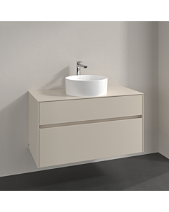 Villeroy und Boch Collaro vanity unit C038B0VN 100x54.8x50cm, washbasin in the middle, LED lighting 7.3 W, cashmere grey