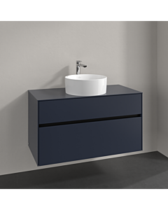 Villeroy und Boch Collaro meuble sous-vasque C038B0VQ 100x54,8x50cm, lavabo au milieu, éclairage LED 7,3 W, bleu marine
