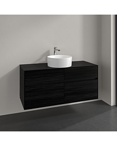 Villeroy und Boch Collaro vanity unit C041B0AB 120x54.8x50cm, washbasin in the middle, LED lighting 8.8 W, black oak