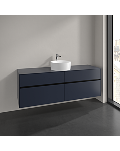 Villeroy und Boch Collaro meuble sous-vasque C049B0VQ 160x54,8x50cm, lavabo au milieu, éclairage LED 12W, bleu marine
