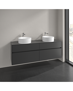 Villeroy und Boch Collaro meuble sous-vasque C052B0VR 160x54,8x50cm, pour 2 Waschtische , avec éclairage LED, graphite