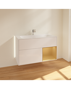 Meuble sous-vasque Villeroy und Boch Finion G040HFGF avec éclairage, 2 tiroirs, 996 x 591 x 498 mm, Glossy White Lacquer / Laque Or Mat