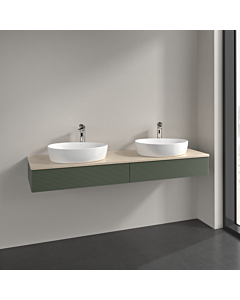 Villeroy und Boch Antao vanity unit K17153HL 160x19x50cm, tap hole, washbasin top colour botticino, leaf green matt lacquer