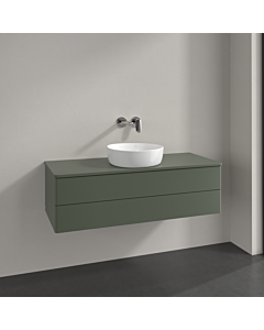 Villeroy und Boch Antao Waschtisch-Unterschrank K21050HL 120x36x50cm, Hahnloch, Waschbeckenplattenfarbe Lack, leaf green matt lacquer