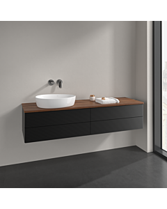 Villeroy und Boch Antao meuble sous-vasque K26112PD 160x36x50cm, plaque de lavabo couleur noyer chaud, laqué noir mat
