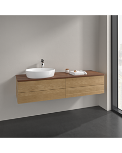 Villeroy und Boch Antao meuble sous-vasque K26152HN 160x36x50cm, trou pour robinetterie, plaque de lavabo couleur noyer chaud, chêne miel