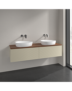 Villeroy und Boch Antao meuble sous-vasque K39112HJ 160x36x50cm, plaque de lavabo couleur noyer chaud, laque mate gris soie