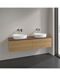 Villeroy und Boch Antao meuble sous-vasque K39112HN 160x36x50cm, plaque de lavabo couleur noyer chaud, chêne miel