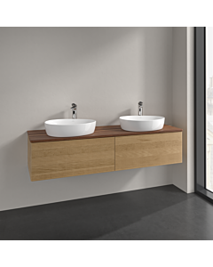 Villeroy und Boch Antao meuble sous-vasque K39152HN 160x36x50cm, trou pour robinetterie, plaque de lavabo couleur noyer chaud, chêne miel