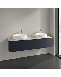 Villeroy und Boch Antao vanity unit K39153HG 160x36x50cm, tap hole, washbasin top colour botticino, midnight blue matt lacquer