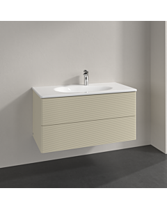 Villeroy und Boch Antao Waschtisch-Unterschrank L05100HJ 98,8x50,4x49,6cm, mit Frontstruktur, silk grey matt lacquer, mit Beleuchtung