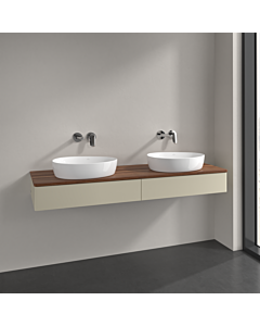 Villeroy und Boch Antao meuble sous-vasque L17012HJ 160x19x50cm, plaque de lavabo couleur noyer chaud, laque mate gris soie, avec éclairage