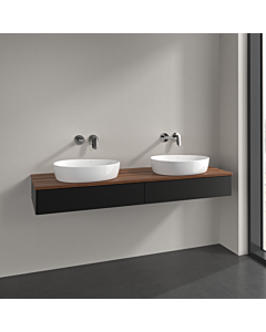 Villeroy und Boch Antao vanity unit L17012PD 160x19x50cm, washbasin top colour warm walnut, black matt lacquer, with lighting