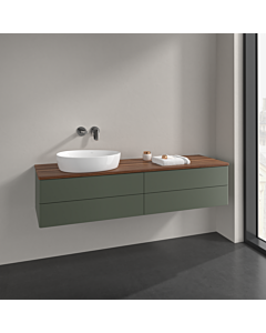 Villeroy und Boch Antao meuble sous-vasque L26012HL 160x36x50cm, plaque de lavabo couleur noyer chaud, laqué mat vert feuille, avec éclairage