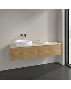 Villeroy und Boch Antao meuble sous-vasque L26013HN 160x36x50cm, plan vasque couleur botticino, chêne miel, avec éclairage